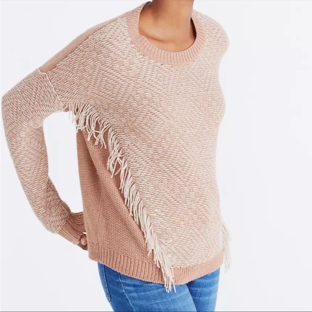 Madewell Reverse Diamond Pullover Fringe Sweater Size Small